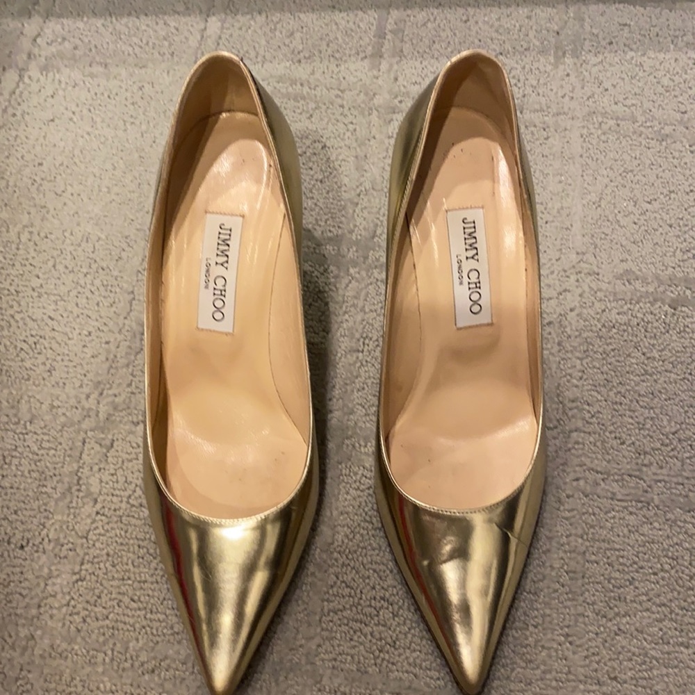 Jimmy choo gold pumps